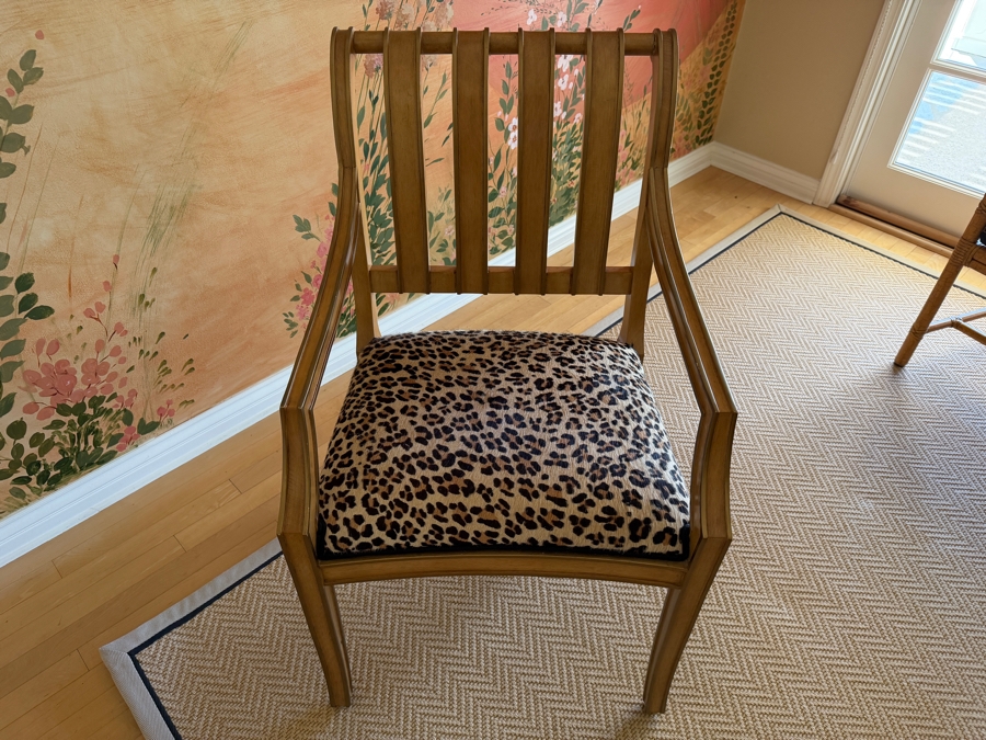 Hollywood Regency Slatted-Back Armchair With Leopard Print Seat 22'W X 28'D X 36'H [Photo 5]