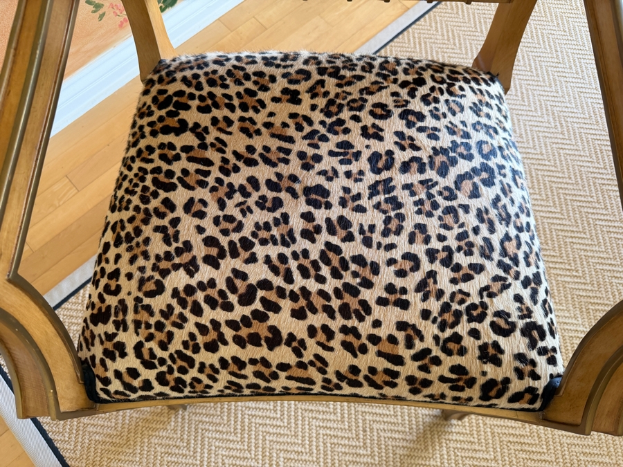 Hollywood Regency Slatted-Back Armchair With Leopard Print Seat 22'W X 28'D X 36'H [Photo 4]