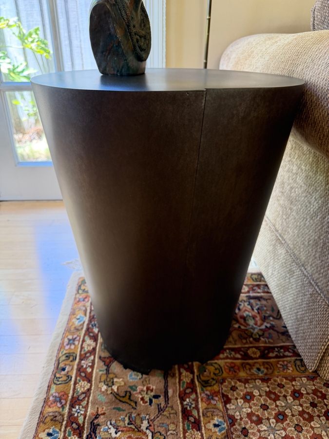 Contemporary Minimalist Tapered Cylindrical Bronze Finished Metal Drum Side Table 18'W X 24'H [Photo 3]