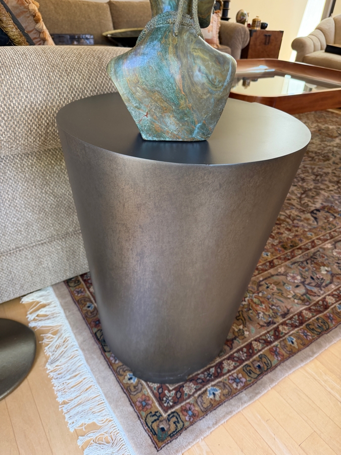 Contemporary Minimalist Tapered Cylindrical Bronze Finished Metal Drum Side Table 18'W X 24'H [Photo 2]