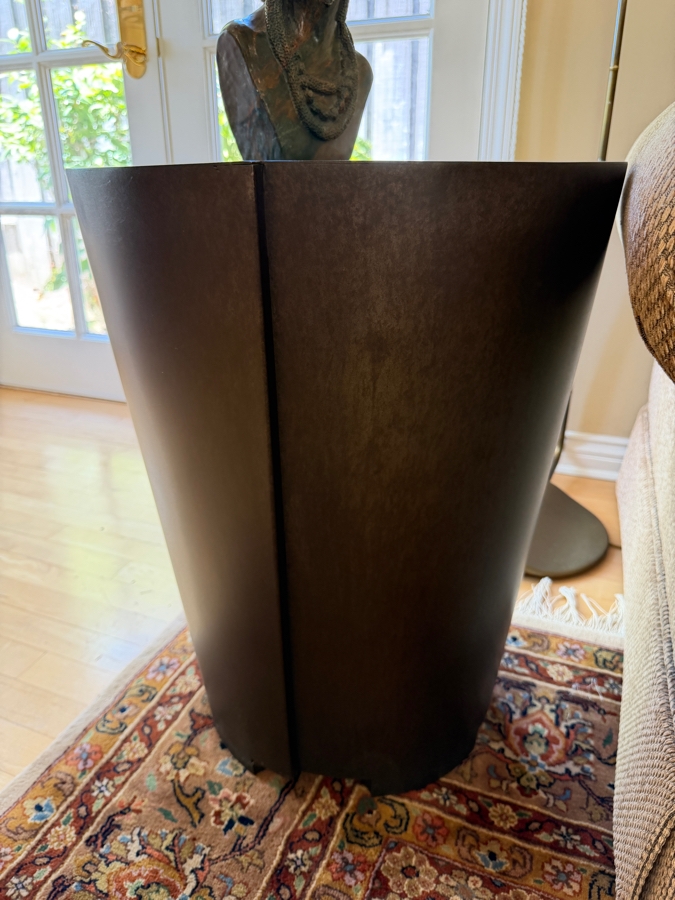 Contemporary Minimalist Tapered Cylindrical Bronze Finished Metal Drum Side Table 18'W X 24'H [Photo 4]
