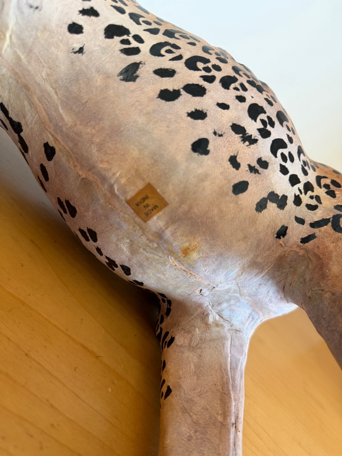 Vintage Hand-Painted Leather-Wrapped Standing Leopard Sculpture Made In India 22' X 15' [Photo 7]