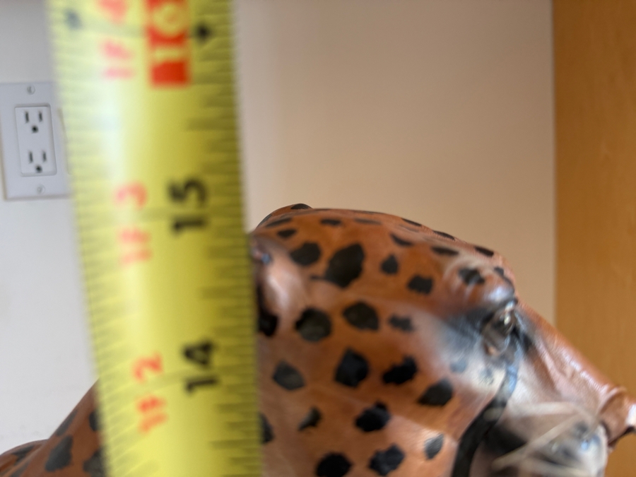 Vintage Hand-Painted Leather-Wrapped Standing Leopard Sculpture Made In India 22' X 15' [Photo 9]