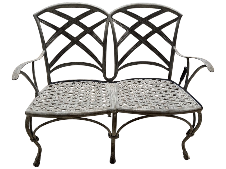 Bonaparte Contemporary Two-Seat Cast Aluminum Cross-Back Patio Garden Settee Loveseat Bench 40'W X 24'D X 36'H (Retailed for $920)