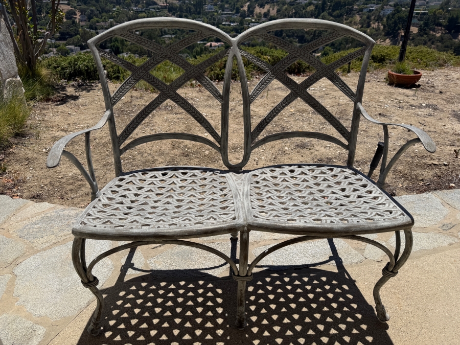 Bonaparte Contemporary Two-Seat Cast Aluminum Cross-Back Patio Garden Settee Loveseat Bench 40'W X 24'D X 36'H (Retailed for $920) [Photo 2]