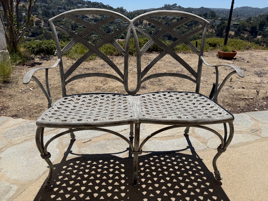 Bonaparte Contemporary Two-Seat Cast Aluminum Cross-Back Patio Garden Settee Loveseat Bench 40'W X 24'D X 36'H (Retailed for $920) [Photo 3]