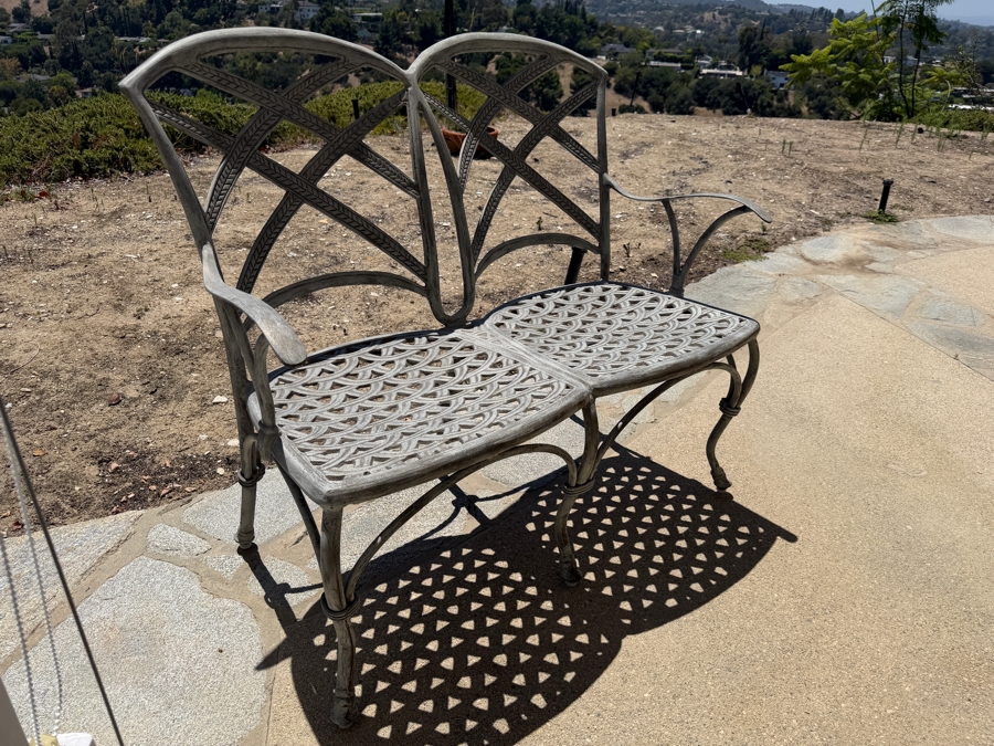 Bonaparte Contemporary Two-Seat Cast Aluminum Cross-Back Patio Garden Settee Loveseat Bench 40'W X 24'D X 36'H (Retailed for $920) [Photo 4]