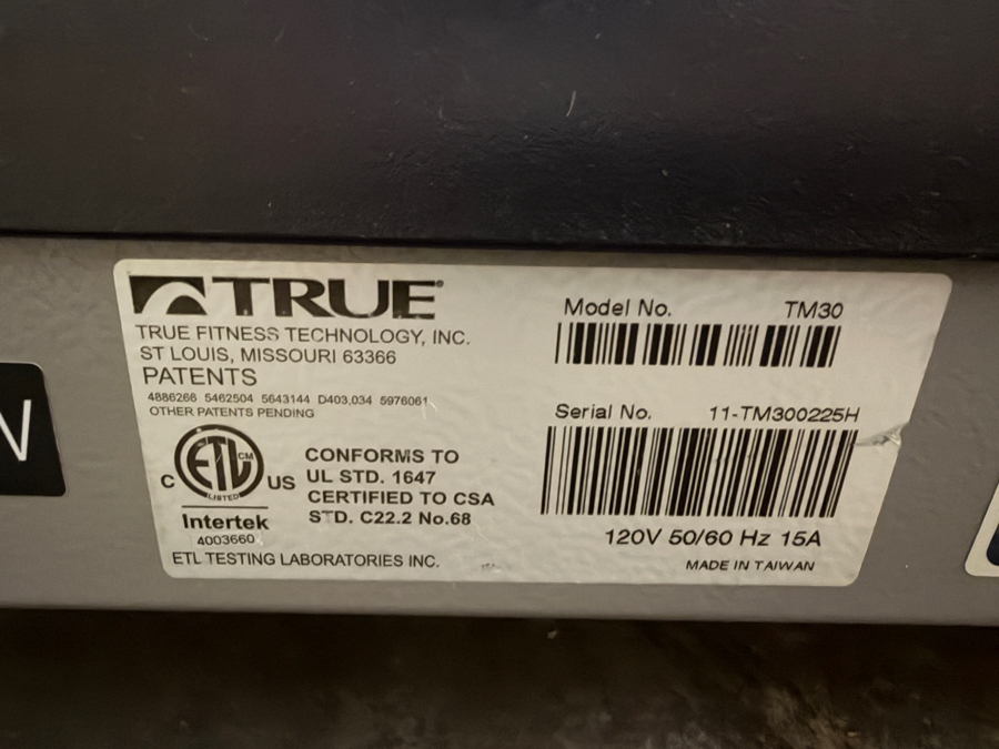 True Fitness Model TM30 Home Treadmill Serial Number 11-TM300225H [Photo 7]