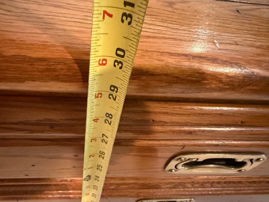 Young-Hinkle Oak Six-Drawer Campaign Dresser With Recessed Brass Pulls 56'W X 18'D X 30'H [Photo 7]