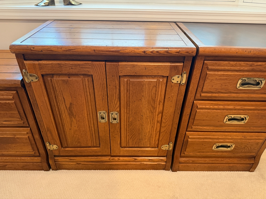 Young-Hinkle Oak Three-Piece Campaign Modular Desk and Credenza Office Suite - See Photos For Dimensions [Photo 6]