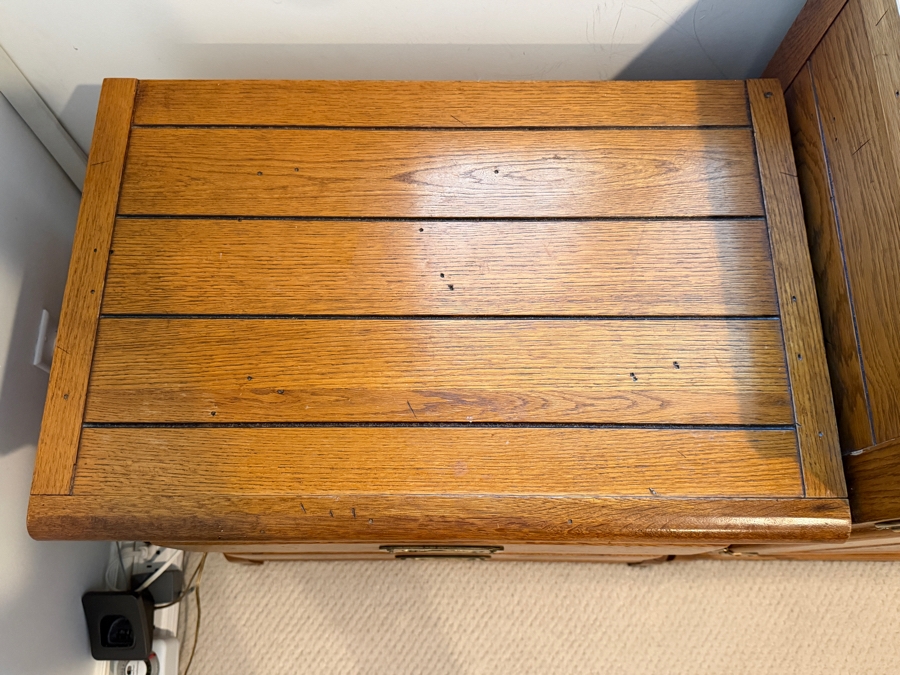 Young-Hinkle Oak Two-Drawer Campaign Nightstand Side Table 24.5'W X 16'D X 24'H [Photo 2]