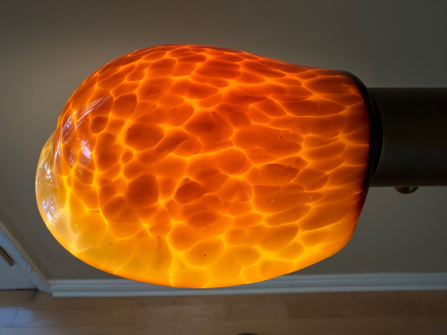 Morrison Custom Lighting Hand-blown Glass Tortoise Shell Shade with Metal Base Floor Lamp 44.5'H Retailed for $1,015 [Photo 3]