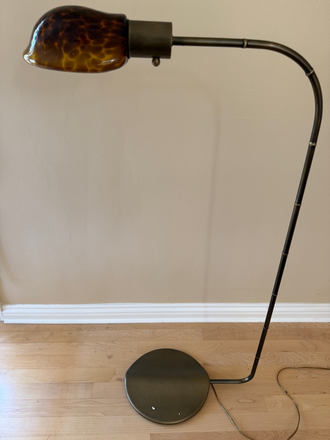 Morrison Custom Lighting Hand-blown Glass Tortoise Shell Shade with Metal Base Floor Lamp 44.5'H Retailed for $1,015 [Photo 5]