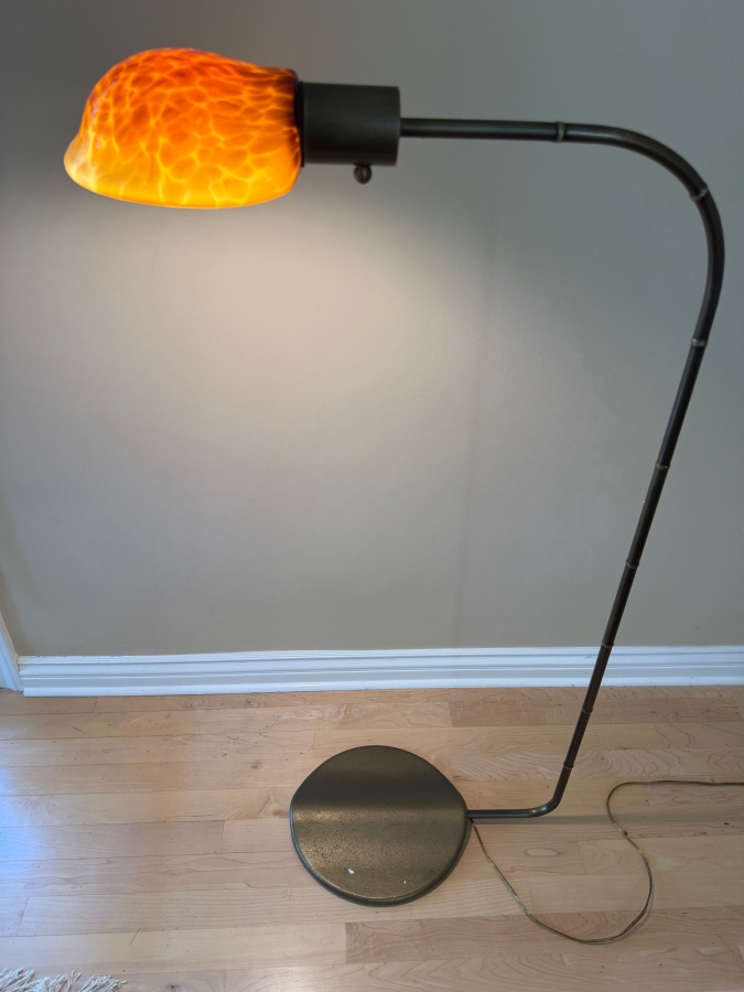 Morrison Custom Lighting Hand-blown Glass Tortoise Shell Shade with Metal Base Floor Lamp 44.5'H Retailed for $1,015