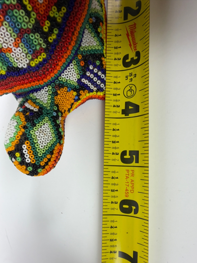 Mexican Wixárika Huichol Hand-Beaded Terracotta Turtle Lidded Trinket Box 5'L [Photo 8]
