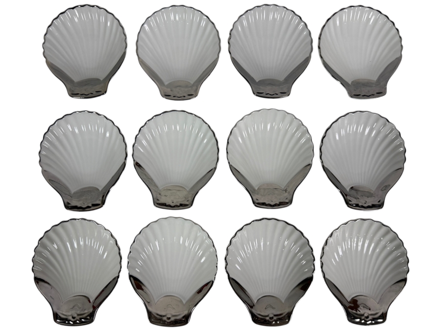 Set Of Twelve Royal Worcester Fireproof Porcelain Scallop Shell Ramekins 4' X 5'