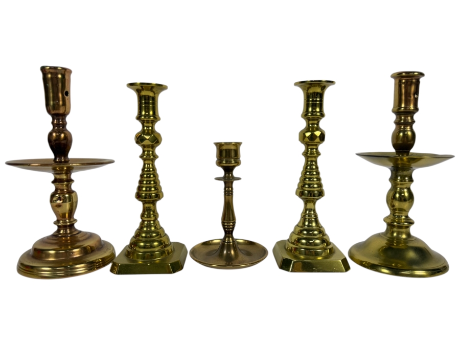 Just Added - (5) Solid Brass Candlesticks 5.5' - 8'H
