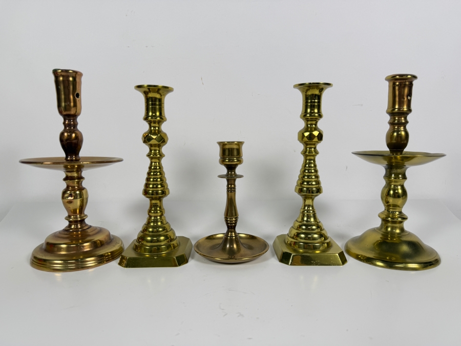 Just Added - (5) Solid Brass Candlesticks 5.5' - 8'H [Photo 2]