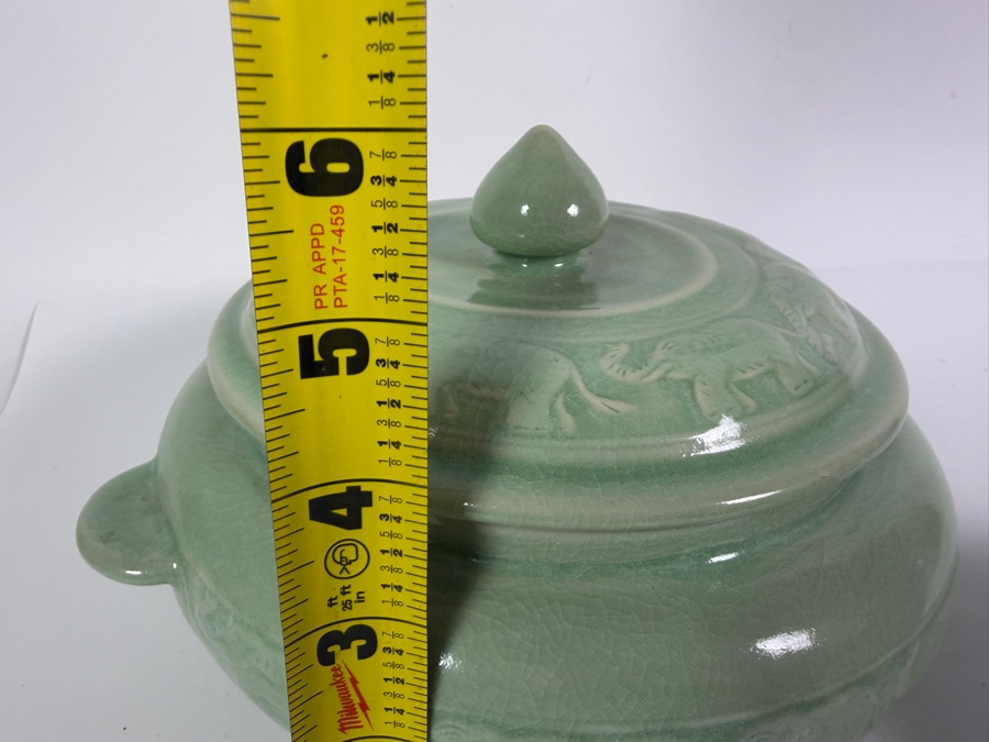 Just Added - Pair of Baan Celadon Ceramic Covered Bowls from Thailand 10W and 6W [Photo 12]