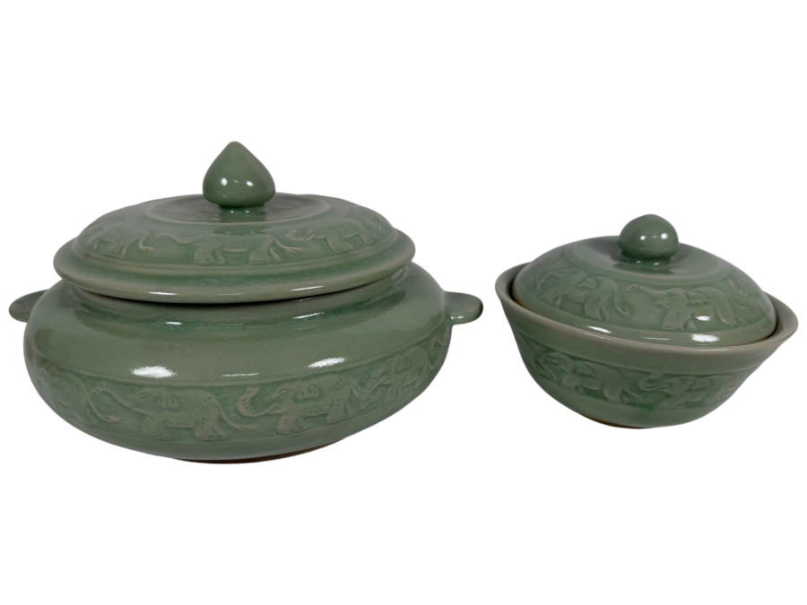 Just Added - Pair of Baan Celadon Ceramic Covered Bowls from Thailand 10W and 6W
