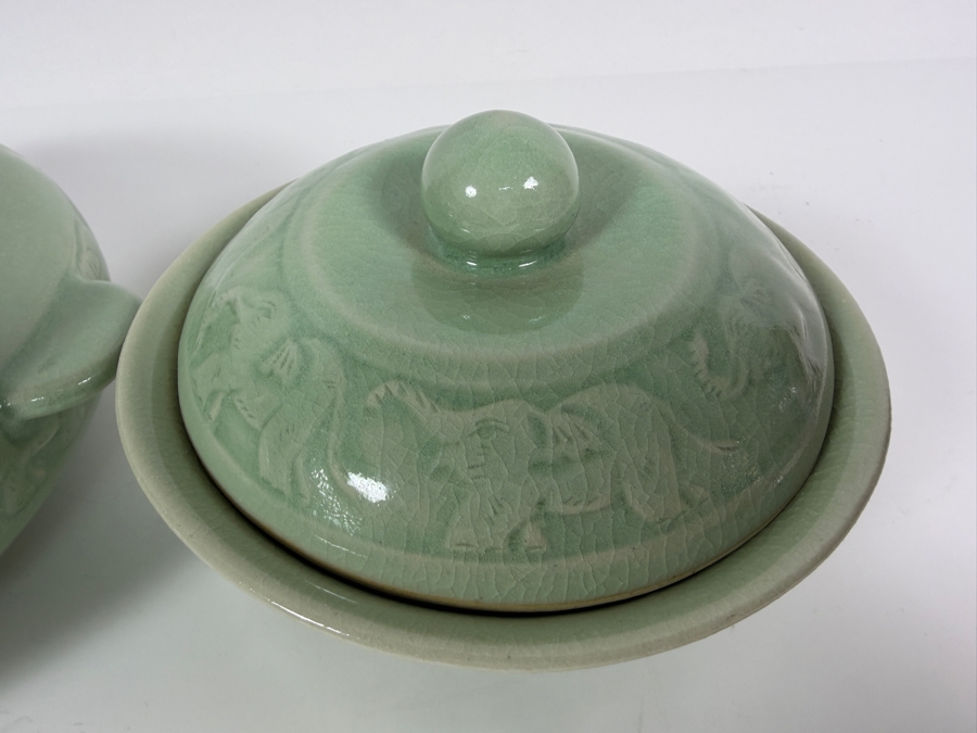 Just Added - Pair of Baan Celadon Ceramic Covered Bowls from Thailand 10W and 6W [Photo 7]