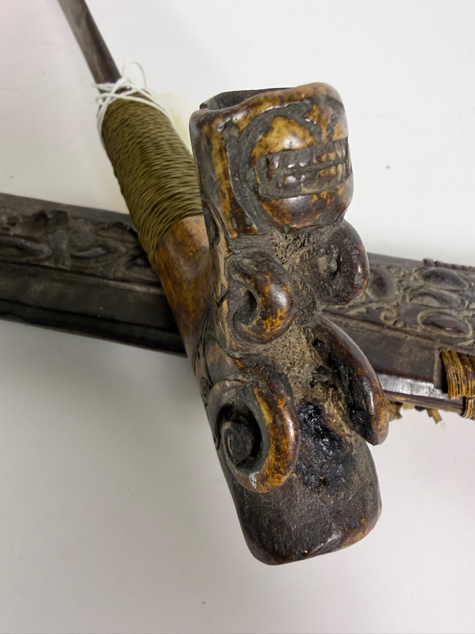Just Added - Stunning Antique Indonesian Iban Dayak Mandau Sword With Carved Sheath from Borneo - See Photos for Details 25'L [Photo 16]