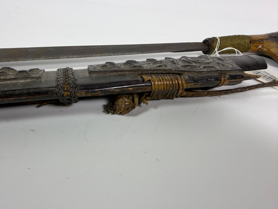 Just Added - Stunning Antique Indonesian Iban Dayak Mandau Sword With Carved Sheath from Borneo - See Photos for Details 25'L [Photo 10]