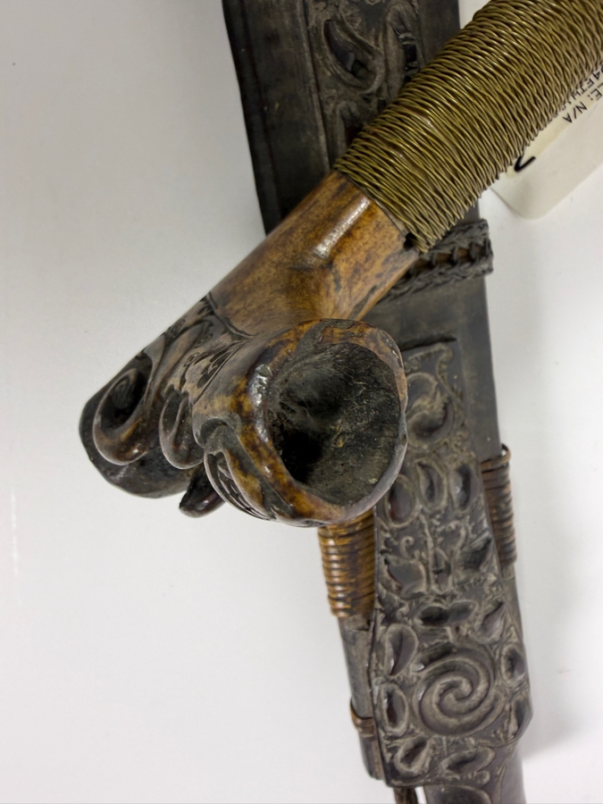 Just Added - Stunning Antique Indonesian Iban Dayak Mandau Sword With Carved Sheath from Borneo - See Photos for Details 25'L [Photo 19]