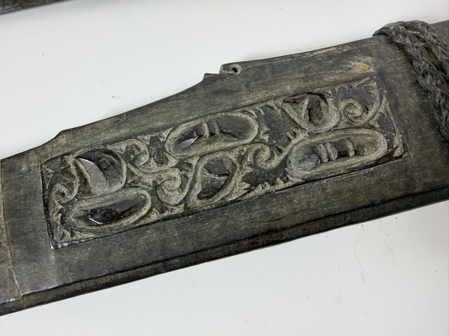 Just Added - Stunning Antique Indonesian Iban Dayak Mandau Sword With Carved Sheath from Borneo - See Photos for Details 25'L [Photo 8]