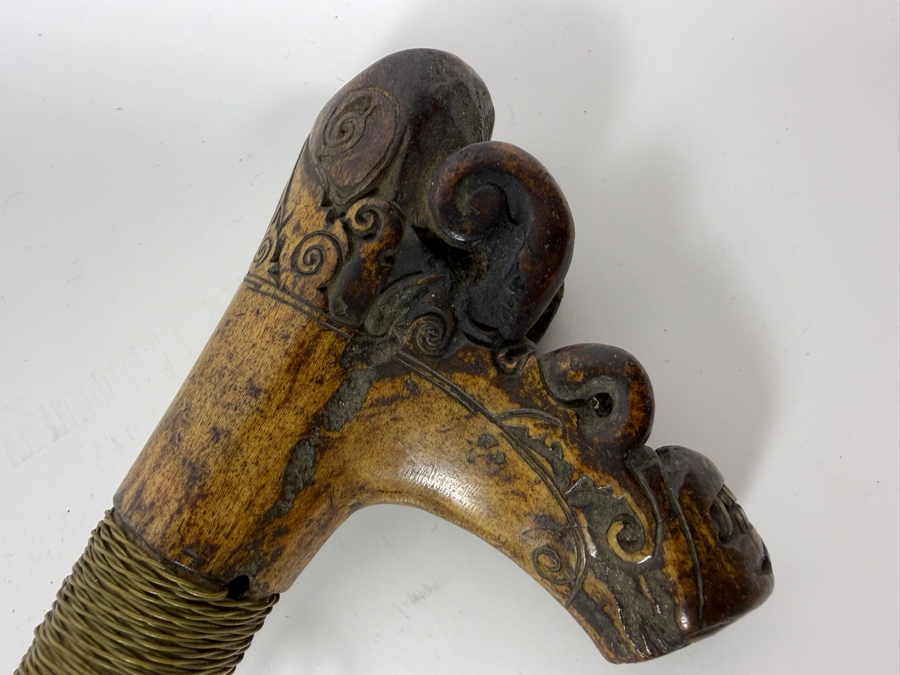 Just Added - Stunning Antique Indonesian Iban Dayak Mandau Sword With Carved Sheath from Borneo - See Photos for Details 25'L [Photo 3]