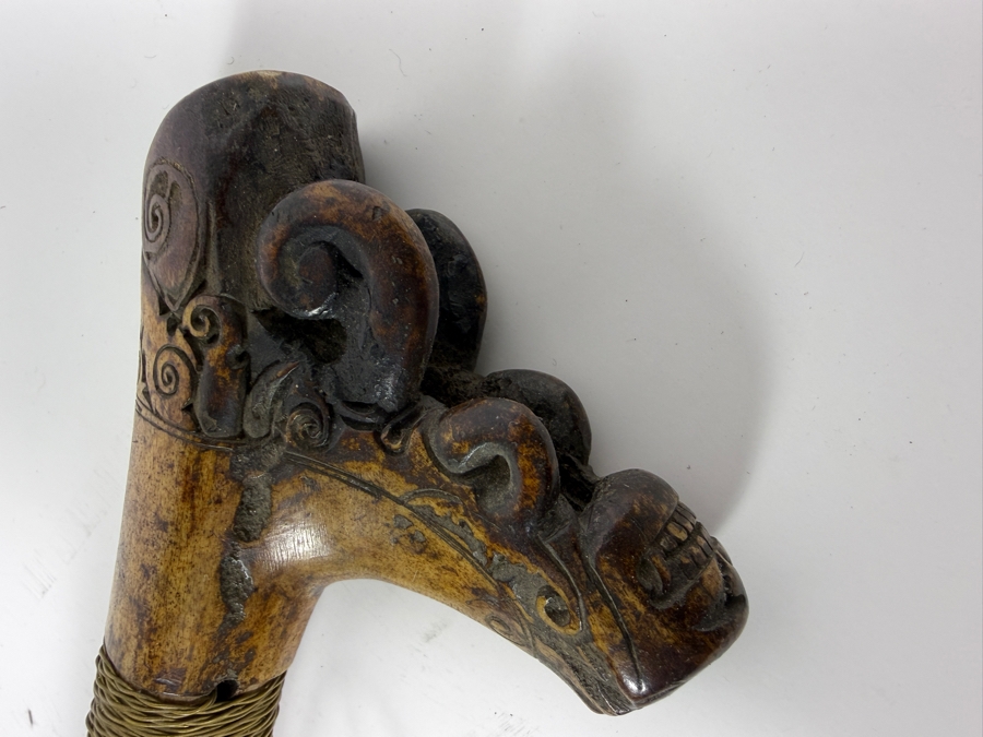 Just Added - Stunning Antique Indonesian Iban Dayak Mandau Sword With Carved Sheath from Borneo - See Photos for Details 25'L [Photo 4]