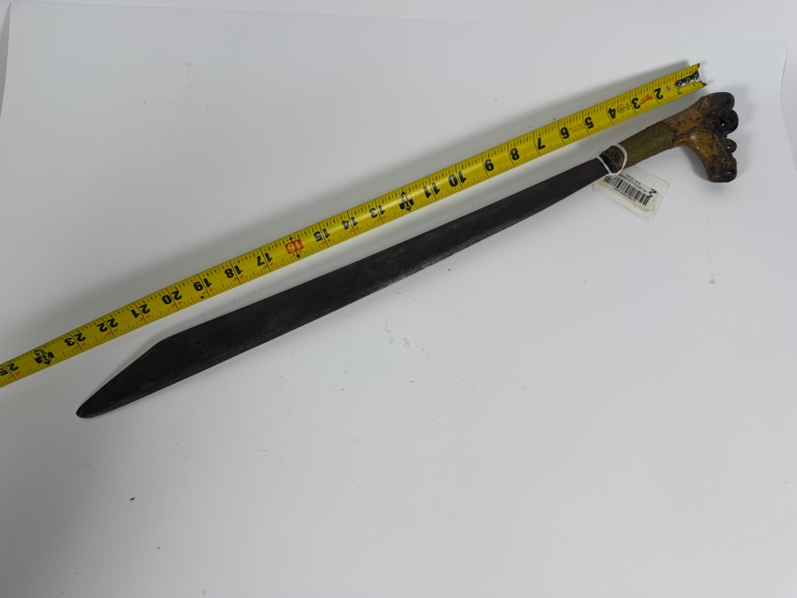 Just Added - Stunning Antique Indonesian Iban Dayak Mandau Sword With Carved Sheath from Borneo - See Photos for Details 25'L [Photo 23]