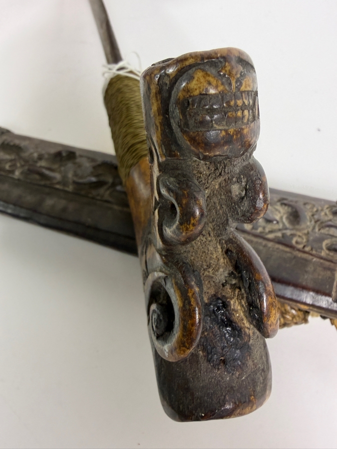 Just Added - Stunning Antique Indonesian Iban Dayak Mandau Sword With Carved Sheath from Borneo - See Photos for Details 25'L [Photo 18]