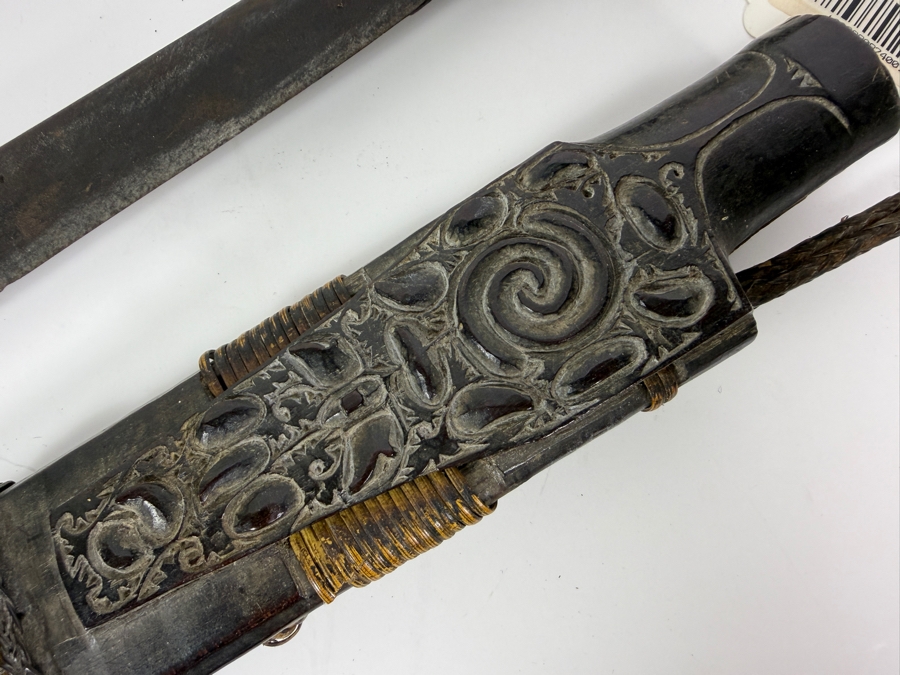 Just Added - Stunning Antique Indonesian Iban Dayak Mandau Sword With Carved Sheath from Borneo - See Photos for Details 25'L [Photo 6]