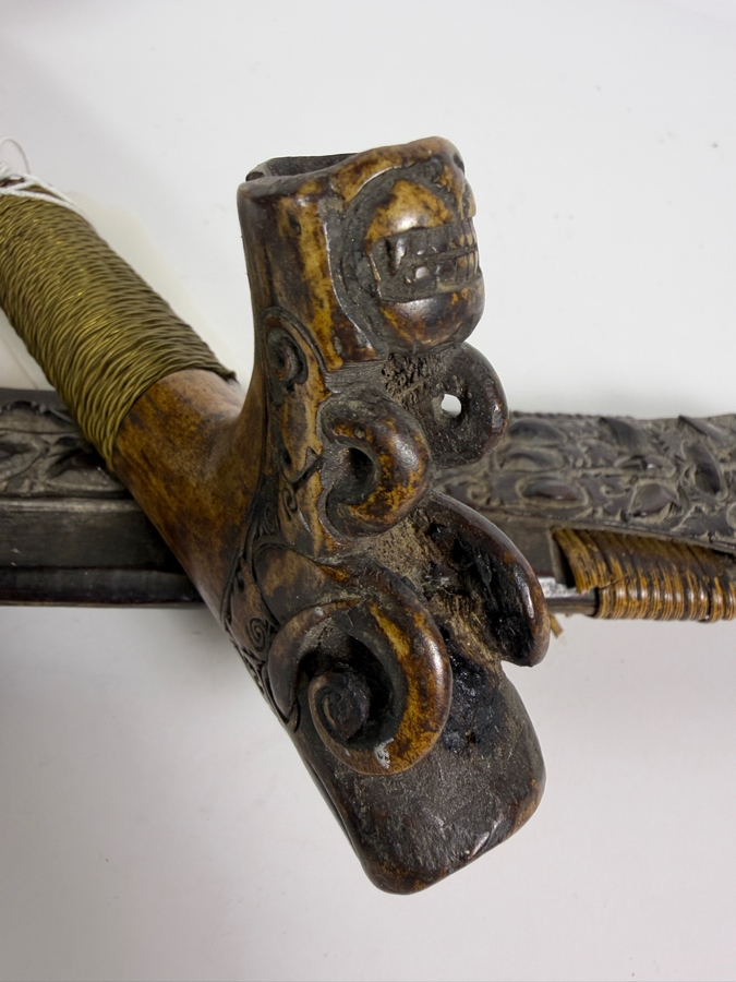 Just Added - Stunning Antique Indonesian Iban Dayak Mandau Sword With Carved Sheath from Borneo - See Photos for Details 25'L [Photo 17]