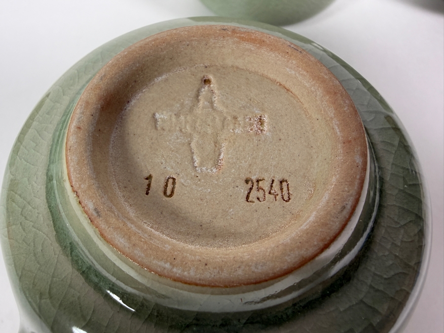 Just Added - (4) Thai Celadon Pottery Cups 3'H [Photo 4]