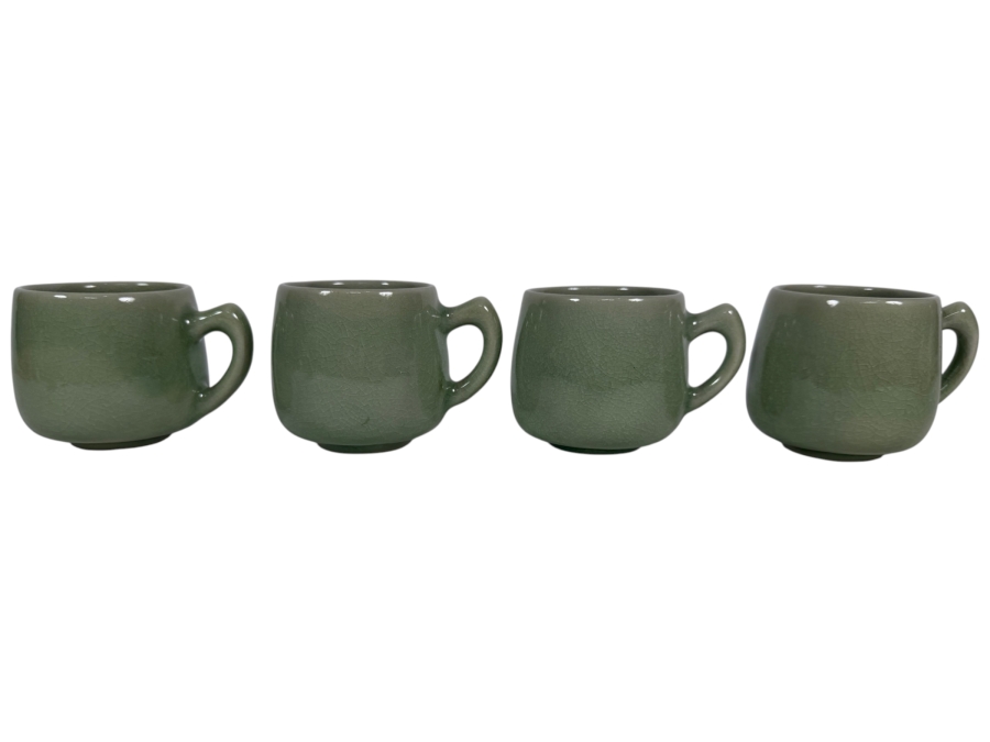 Just Added - (4) Thai Celadon Pottery Cups 3'H