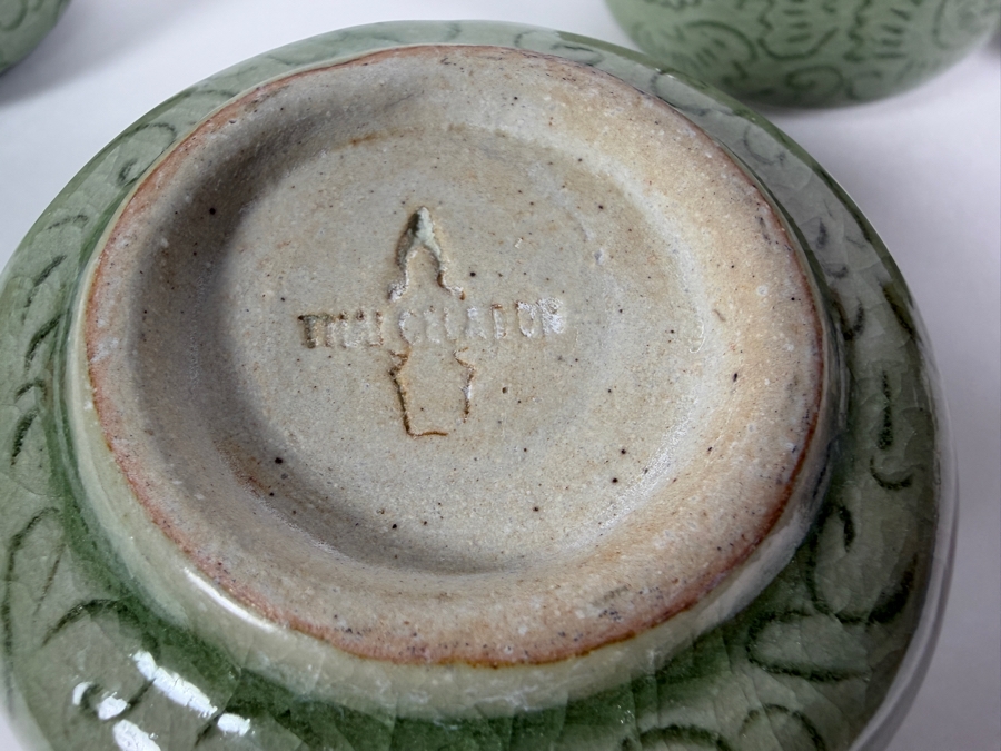 Just Added - (4) Thai Celadon Pottery Cups 2.75'H [Photo 6]