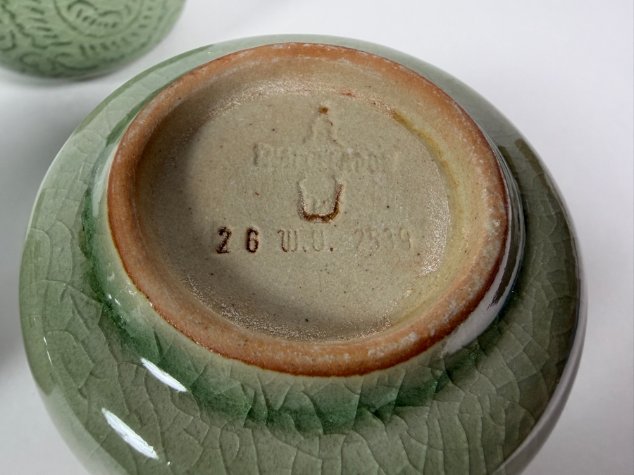 Just Added - (4) Thai Celadon Pottery Cups 2.75'H [Photo 7]