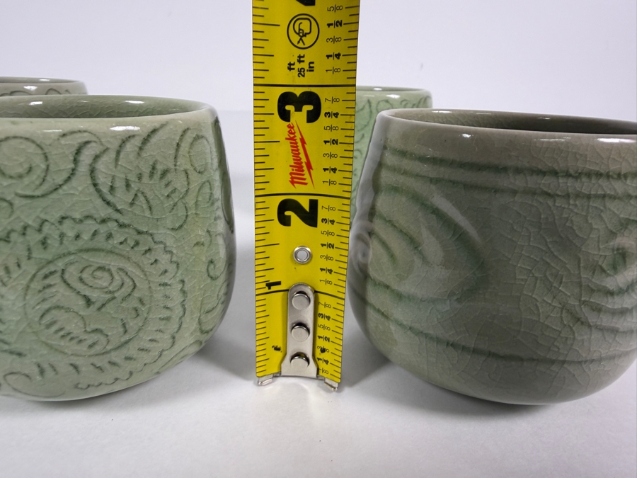 Just Added - (4) Thai Celadon Pottery Cups 2.75'H [Photo 8]