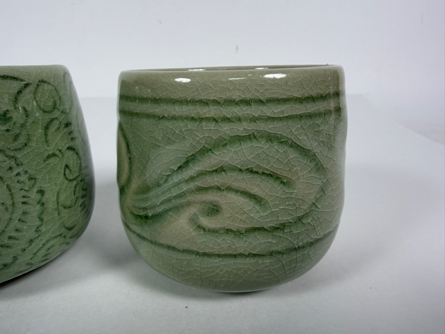 Just Added - (4) Thai Celadon Pottery Cups 2.75'H [Photo 4]