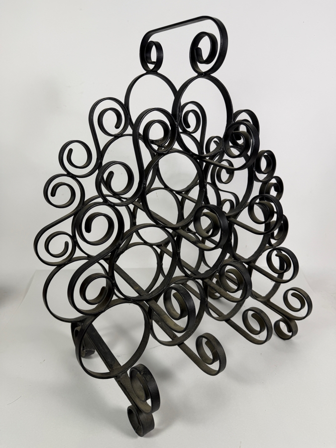 Traditional Scrollwork Black Wrought Iron Ten-Bottle Triangular Wine Rack 18'W X 10'D X 22'H [Photo 3]