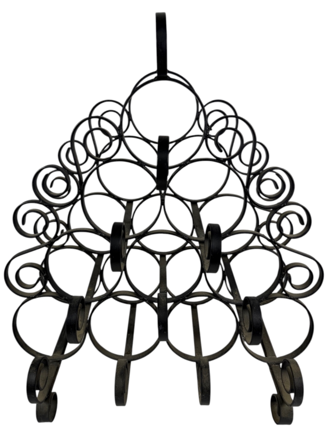 Traditional Scrollwork Black Wrought Iron Ten-Bottle Triangular Wine Rack 18'W X 10'D X 22'H