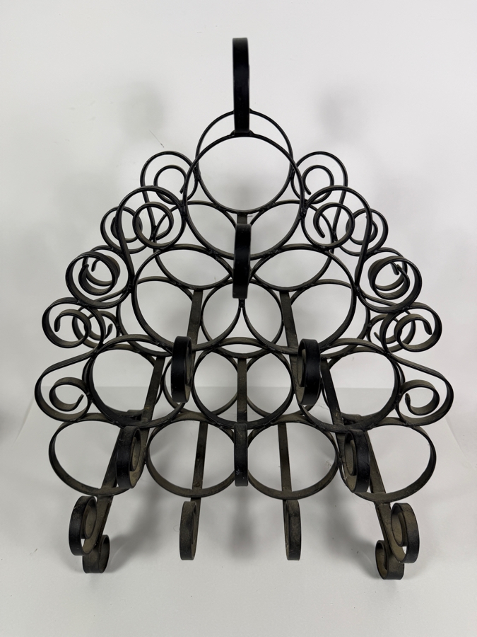 Traditional Scrollwork Black Wrought Iron Ten-Bottle Triangular Wine Rack 18'W X 10'D X 22'H [Photo 2]