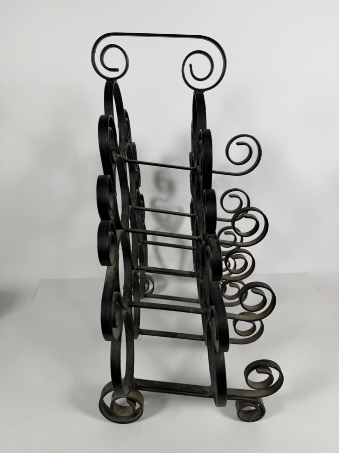 Traditional Scrollwork Black Wrought Iron Ten-Bottle Triangular Wine Rack 18'W X 10'D X 22'H [Photo 4]