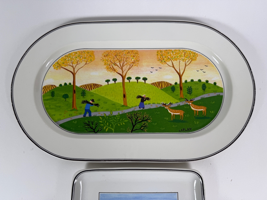 Two-Piece Villeroy & Boch Design Naif Gérard Laplau Porcelain Serving Platter And Handled Tray Set 15' W And 9'W [Photo 2]