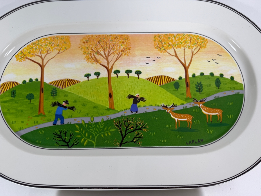 Two-Piece Villeroy & Boch Design Naif Gérard Laplau Porcelain Serving Platter And Handled Tray Set 15' W And 9'W [Photo 3]