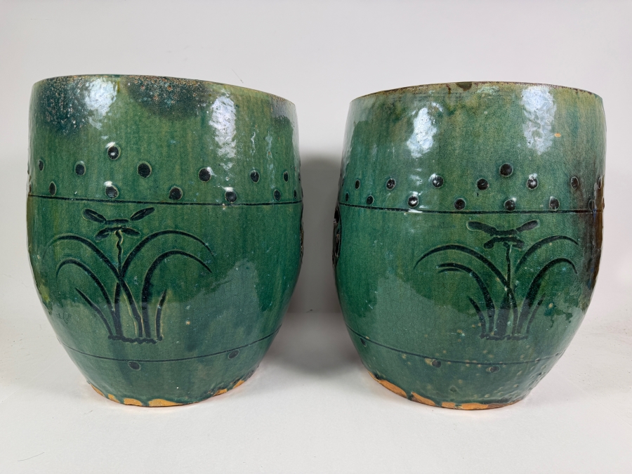 Just Added - Pair of Vintage Chinese Green Glazed Terracotta Garden Stools 12W X 14.5H [Photo 2]