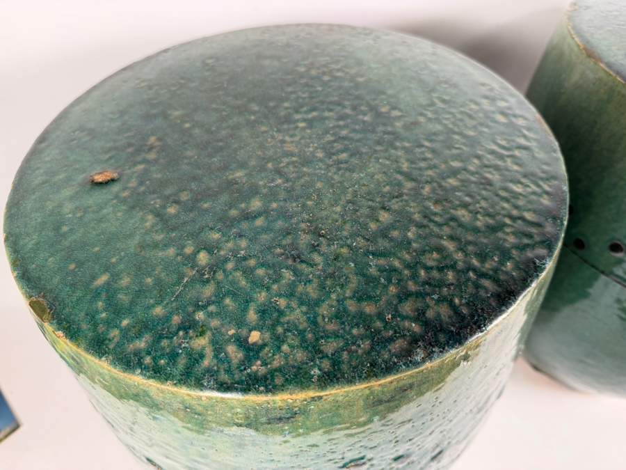 Just Added - Pair of Vintage Chinese Green Glazed Terracotta Garden Stools 12W X 14.5H [Photo 10]