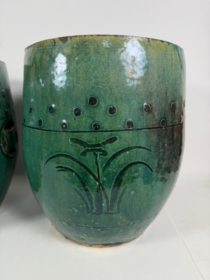 Just Added - Pair of Vintage Chinese Green Glazed Terracotta Garden Stools 12W X 14.5H [Photo 4]